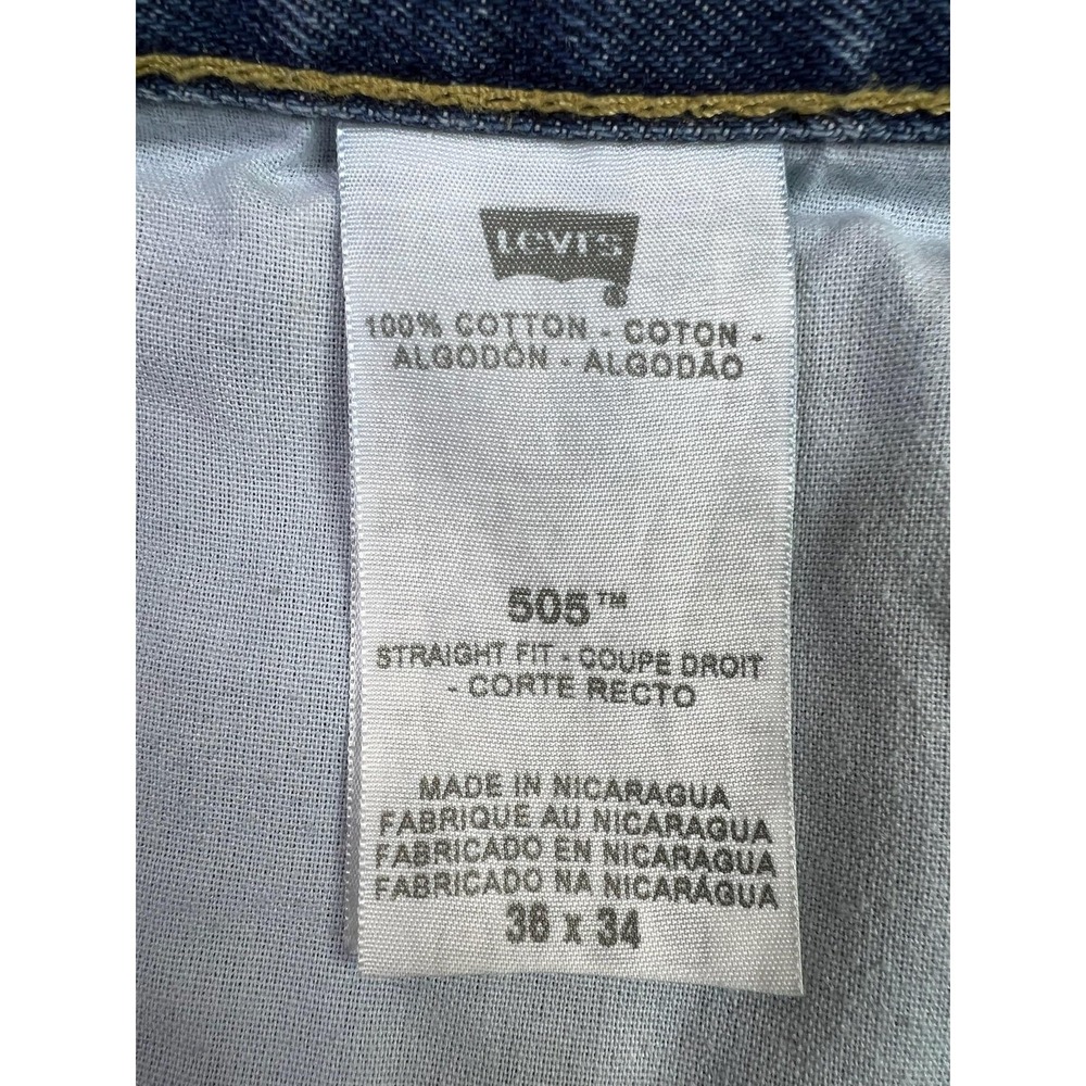 Levis 505 Jeans Mens 36x34 Blue Regular Straight Cotton Denim Pants Medium Wash - Picture 9 of 16